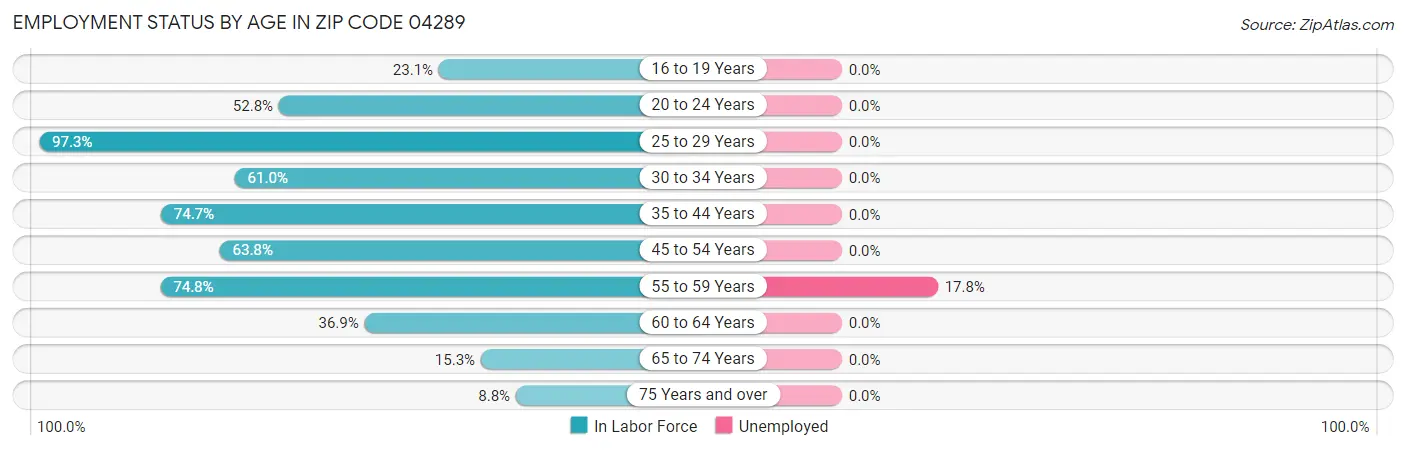Employment Status by Age in Zip Code 04289