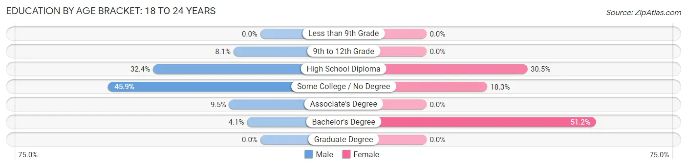Education By Age Bracket in Zip Code 04342: 18 to 24 Years