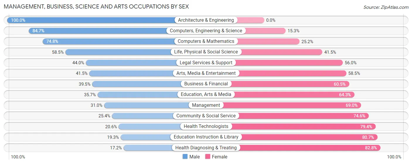 Management, Business, Science and Arts Occupations by Sex in Zip Code 04345
