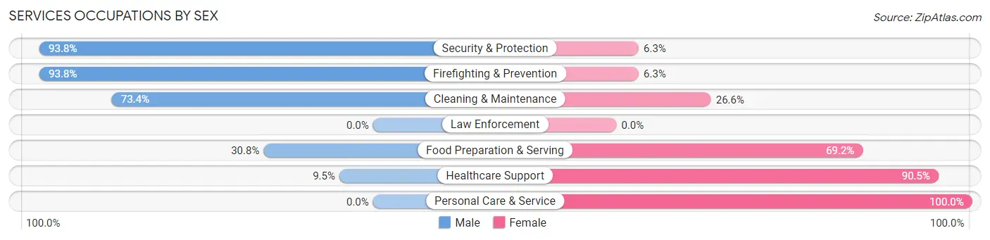 Services Occupations by Sex in Zip Code 04348