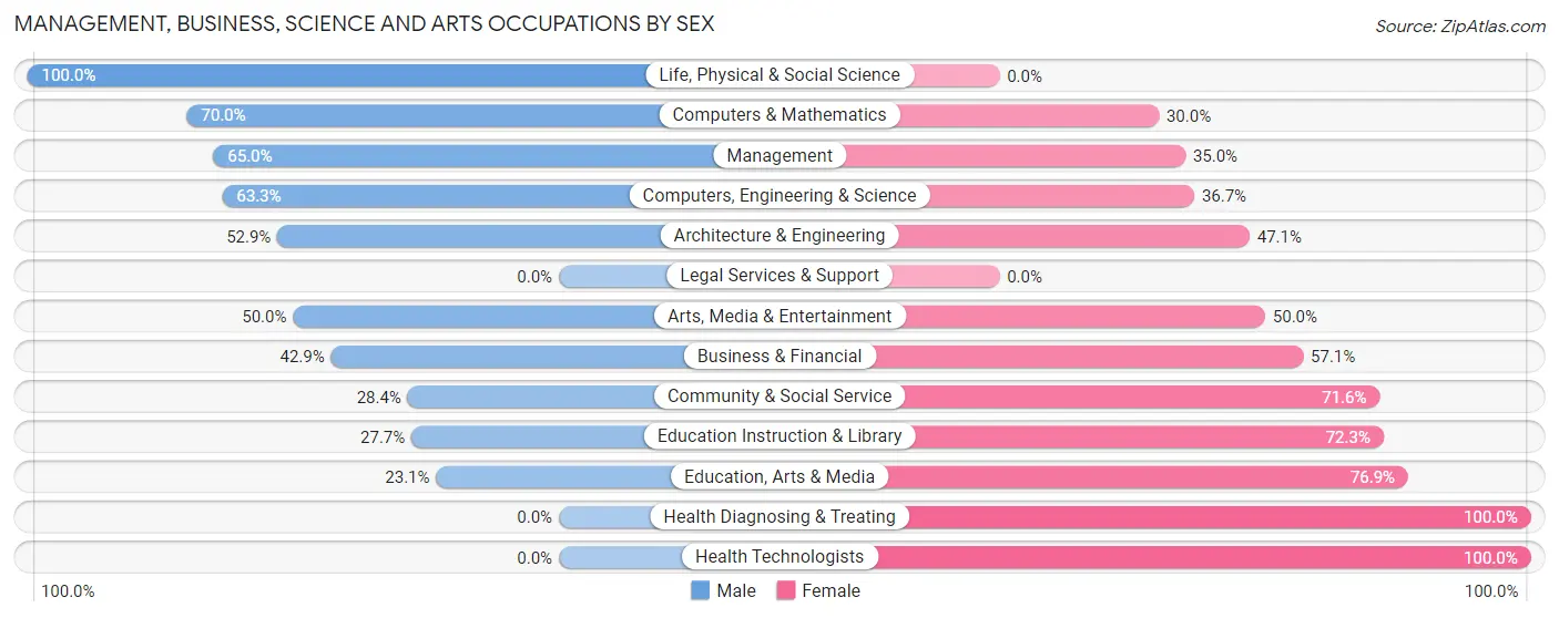 Management, Business, Science and Arts Occupations by Sex in Zip Code 04349