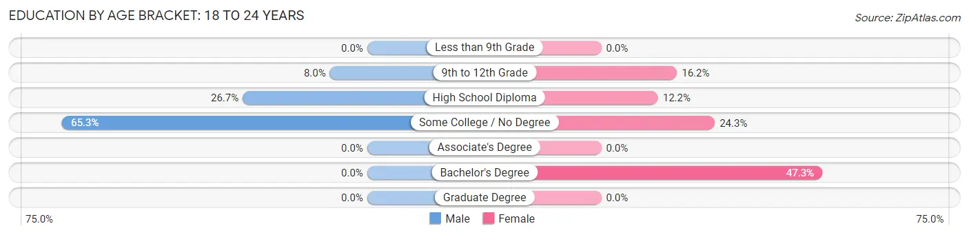 Education By Age Bracket in Zip Code 04350: 18 to 24 Years