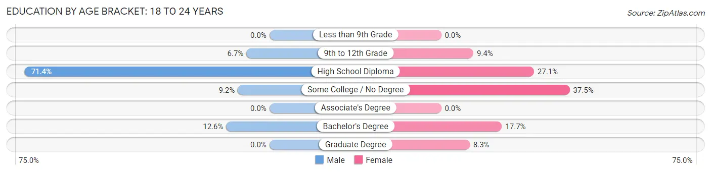 Education By Age Bracket in Zip Code 04351: 18 to 24 Years