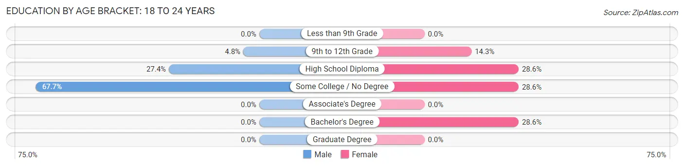 Education By Age Bracket in Zip Code 04430: 18 to 24 Years