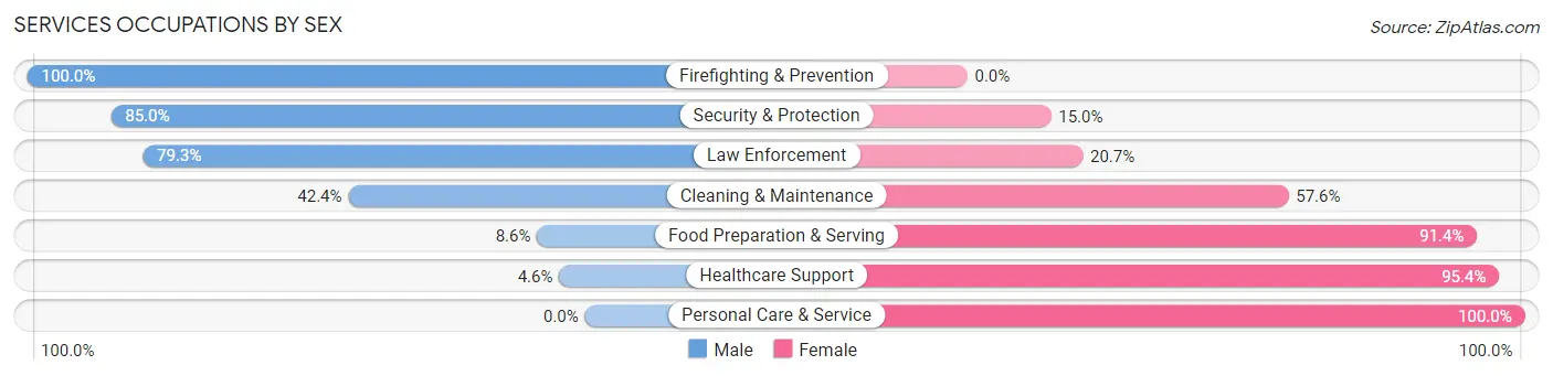 Services Occupations by Sex in Zip Code 04443