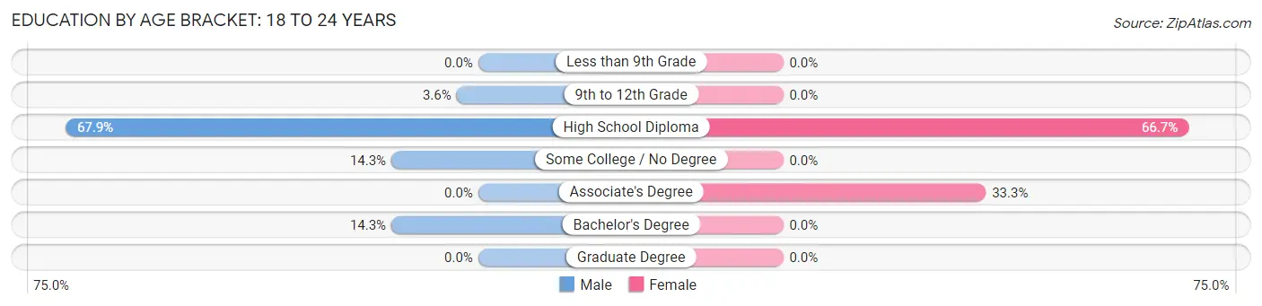 Education By Age Bracket in Zip Code 04448: 18 to 24 Years