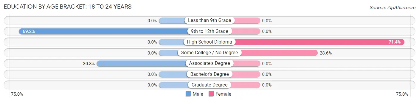 Education By Age Bracket in Zip Code 04538: 18 to 24 Years