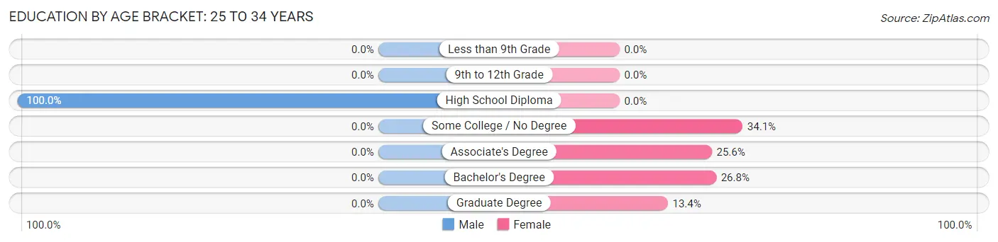 Education By Age Bracket in Zip Code 04539: 25 to 34 Years
