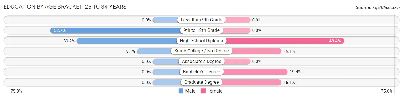 Education By Age Bracket in Zip Code 04607: 25 to 34 Years