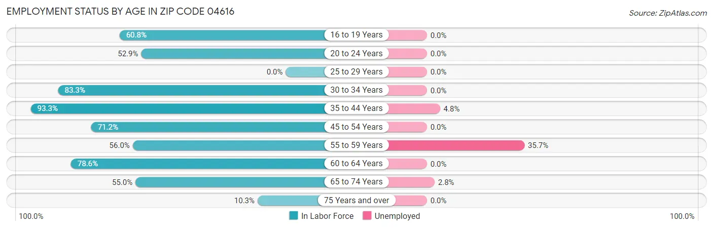 Employment Status by Age in Zip Code 04616