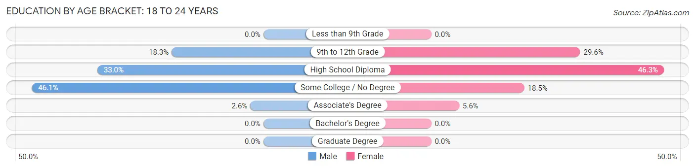 Education By Age Bracket in Zip Code 04619: 18 to 24 Years