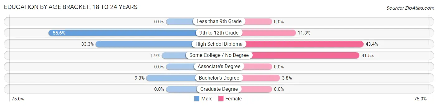 Education By Age Bracket in Zip Code 04634: 18 to 24 Years