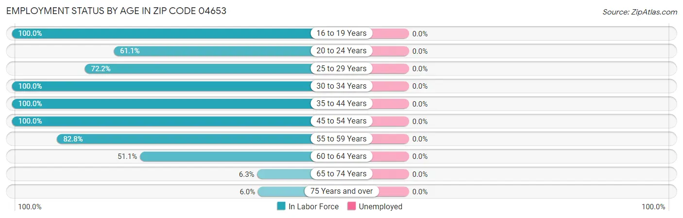 Employment Status by Age in Zip Code 04653