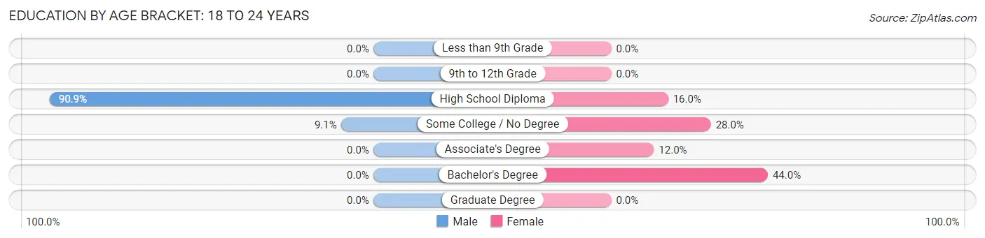 Education By Age Bracket in Zip Code 04655: 18 to 24 Years