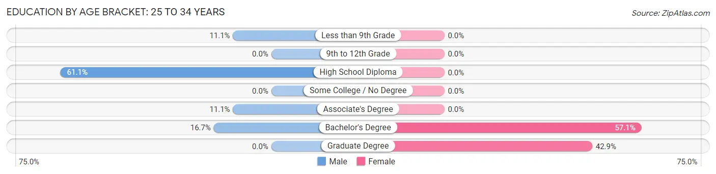 Education By Age Bracket in Zip Code 04686: 25 to 34 Years