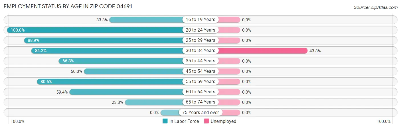 Employment Status by Age in Zip Code 04691