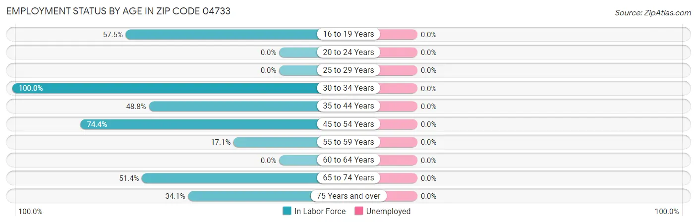 Employment Status by Age in Zip Code 04733