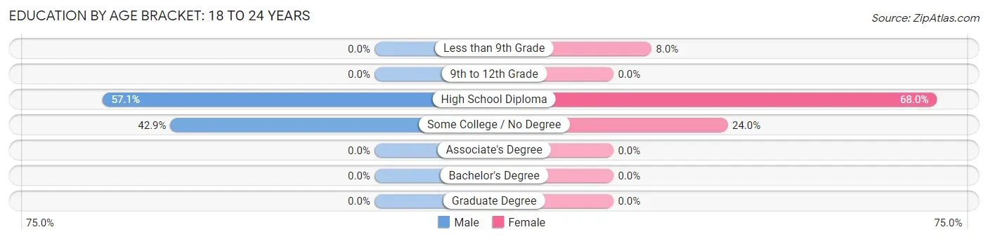 Education By Age Bracket in Zip Code 04763: 18 to 24 Years