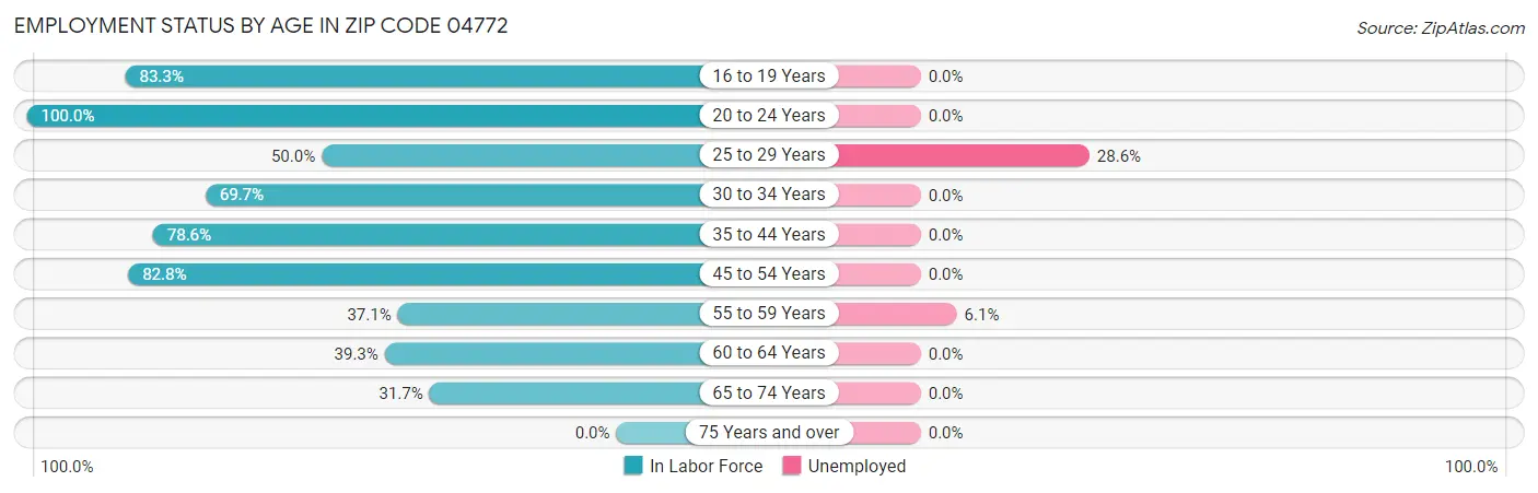Employment Status by Age in Zip Code 04772