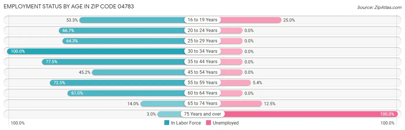 Employment Status by Age in Zip Code 04783
