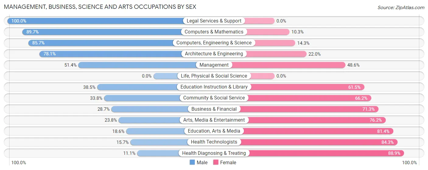 Management, Business, Science and Arts Occupations by Sex in Zip Code 04849