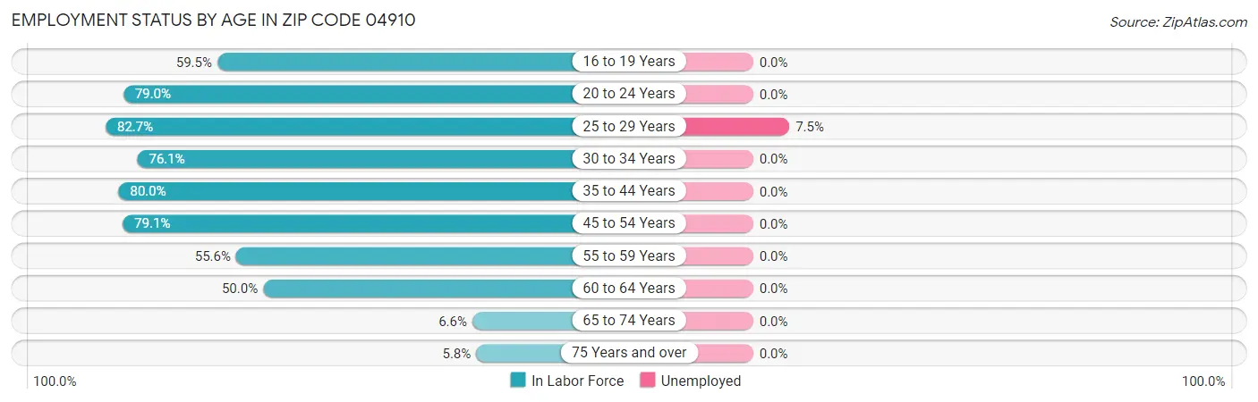 Employment Status by Age in Zip Code 04910