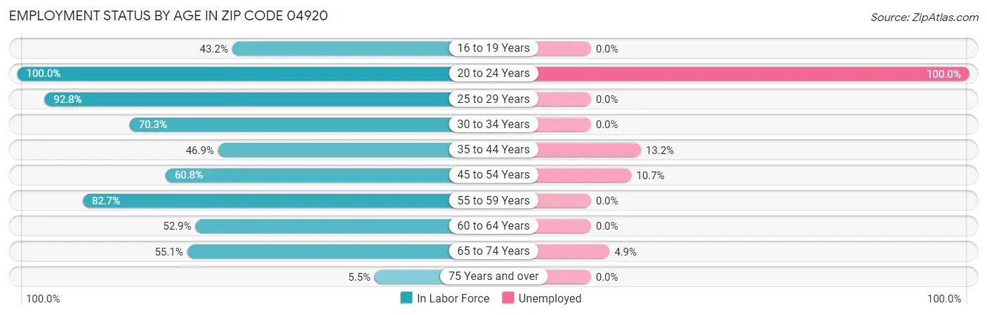 Employment Status by Age in Zip Code 04920