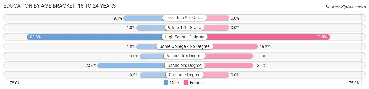 Education By Age Bracket in Zip Code 04921: 18 to 24 Years