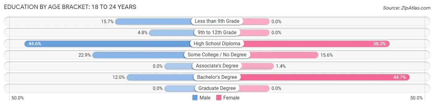 Education By Age Bracket in Zip Code 04941: 18 to 24 Years