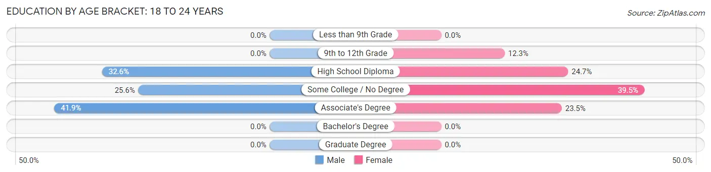 Education By Age Bracket in Zip Code 04945: 18 to 24 Years