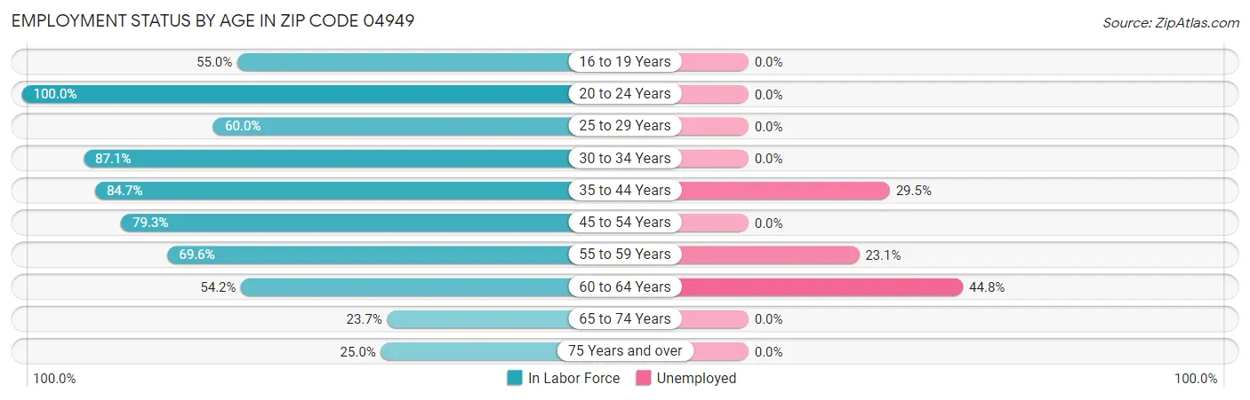 Employment Status by Age in Zip Code 04949