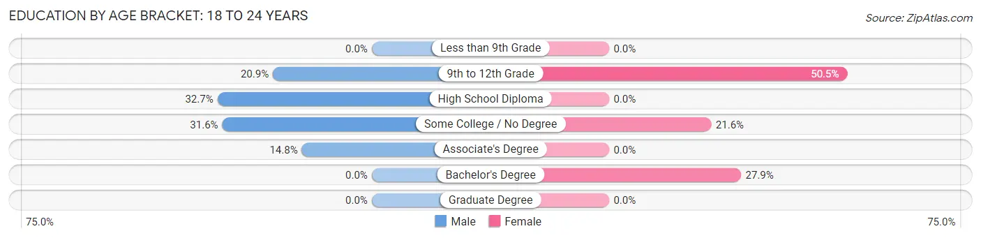 Education By Age Bracket in Zip Code 04950: 18 to 24 Years