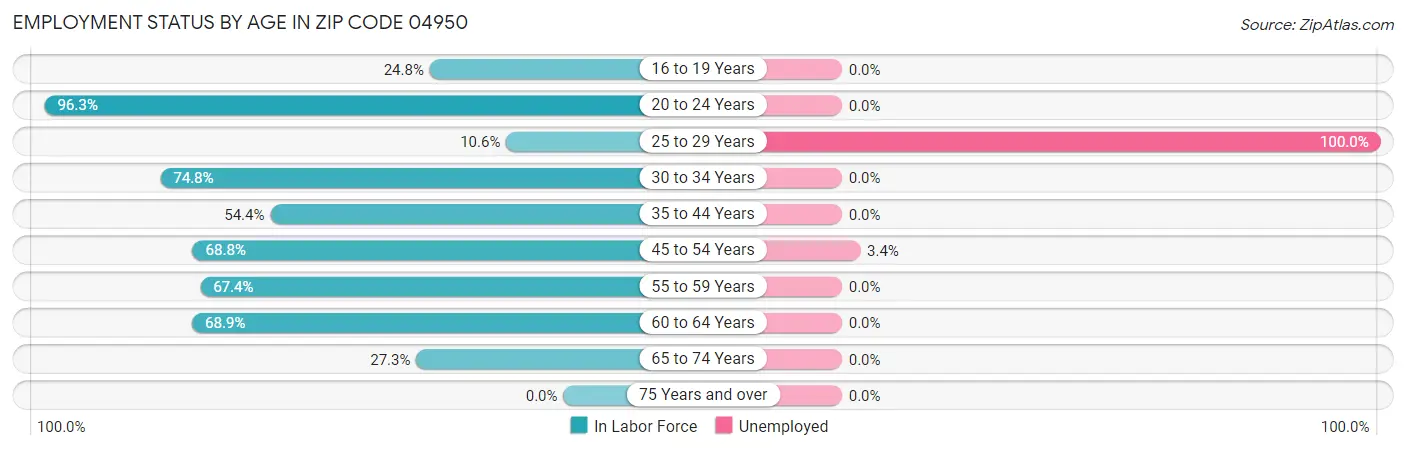 Employment Status by Age in Zip Code 04950