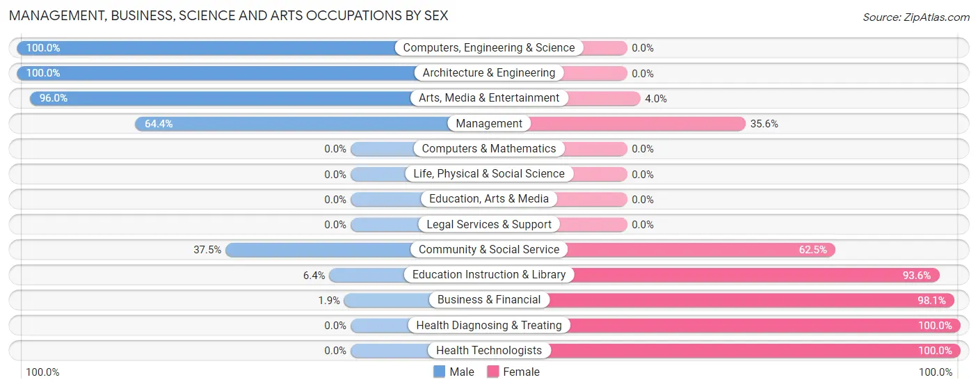 Management, Business, Science and Arts Occupations by Sex in Zip Code 04958