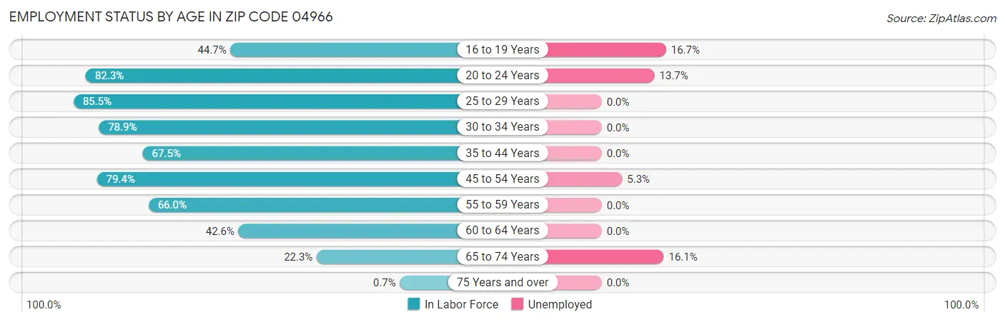 Employment Status by Age in Zip Code 04966