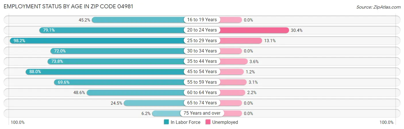 Employment Status by Age in Zip Code 04981
