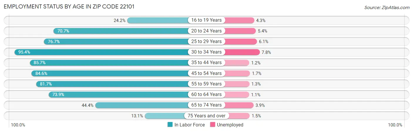 Employment Status by Age in Zip Code 22101