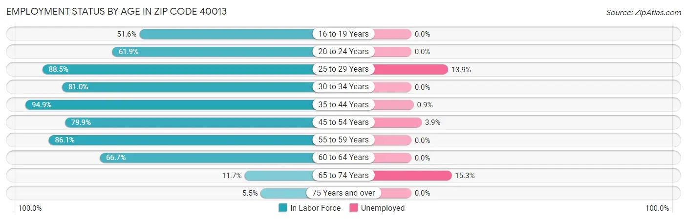 Employment Status by Age in Zip Code 40013
