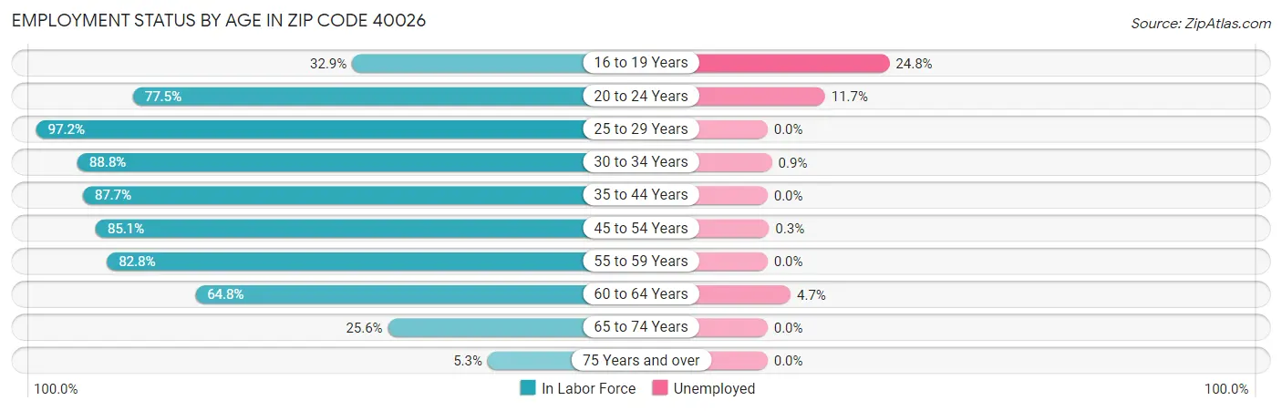 Employment Status by Age in Zip Code 40026