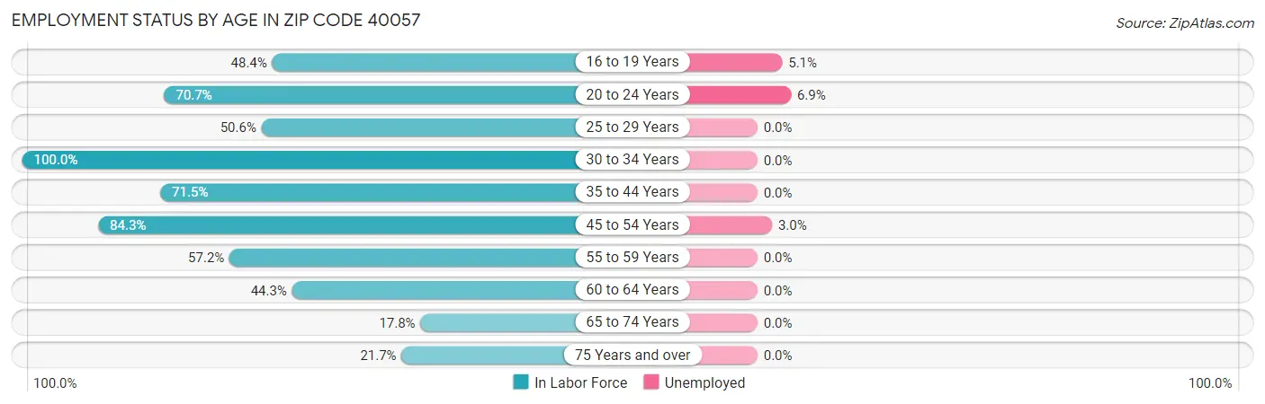 Employment Status by Age in Zip Code 40057
