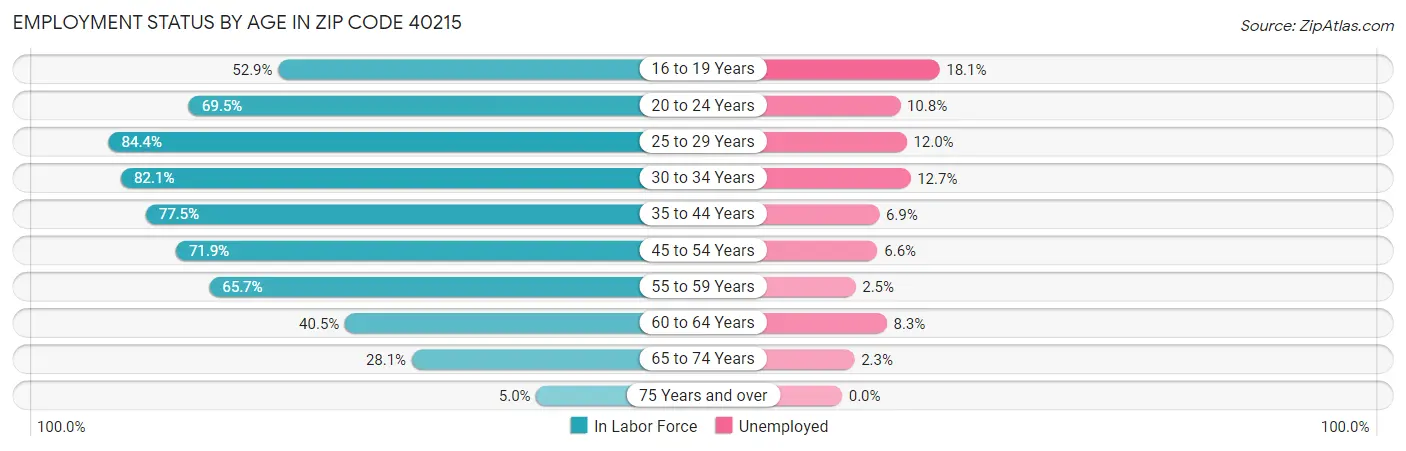 Employment Status by Age in Zip Code 40215