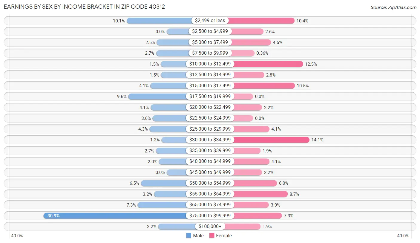 Earnings by Sex by Income Bracket in Zip Code 40312