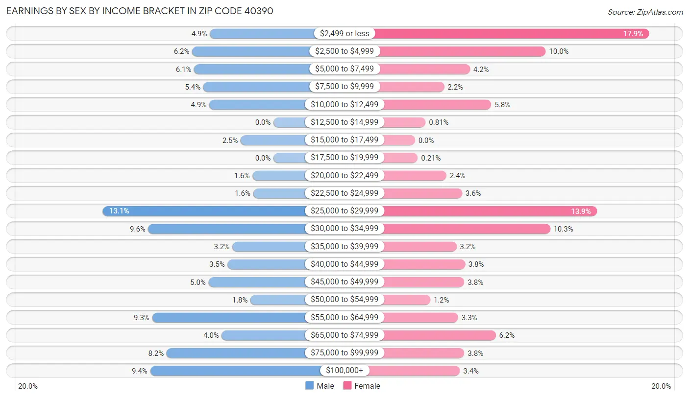 Earnings by Sex by Income Bracket in Zip Code 40390