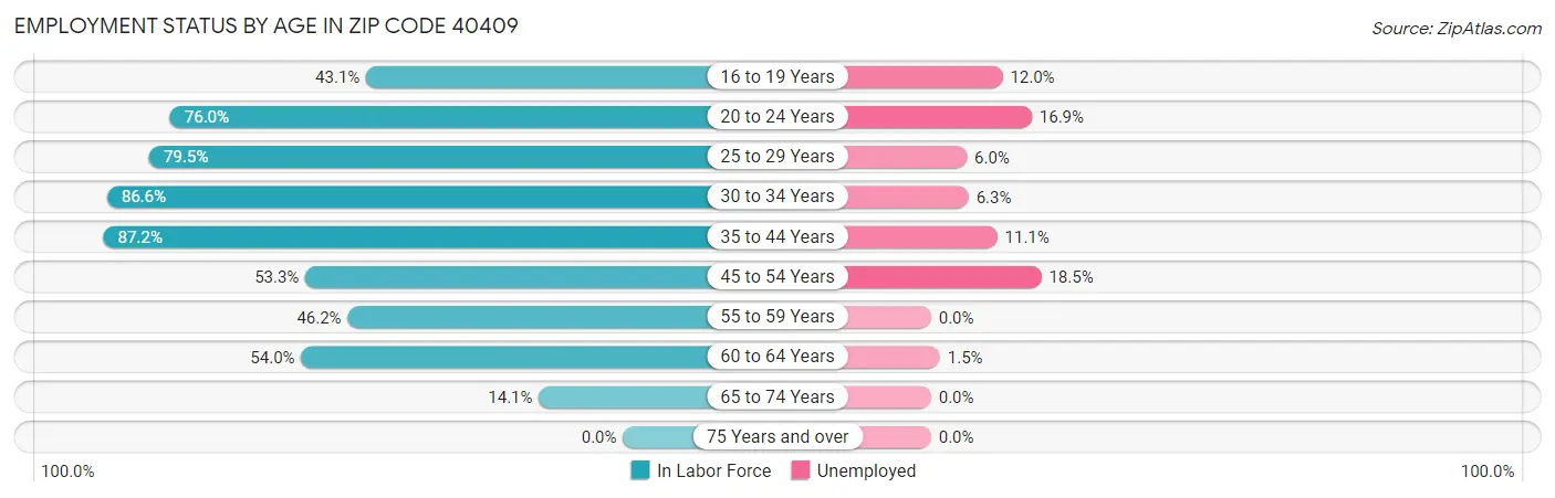 Employment Status by Age in Zip Code 40409