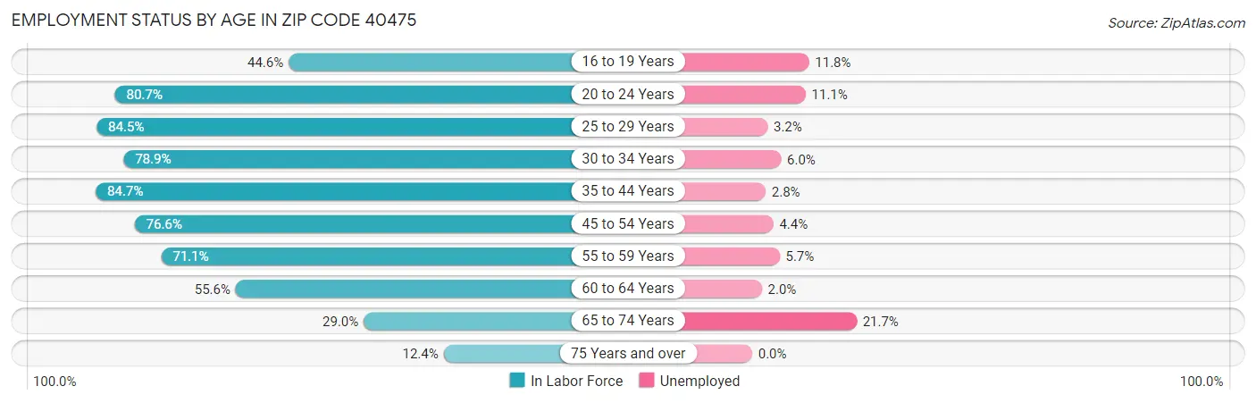 Employment Status by Age in Zip Code 40475