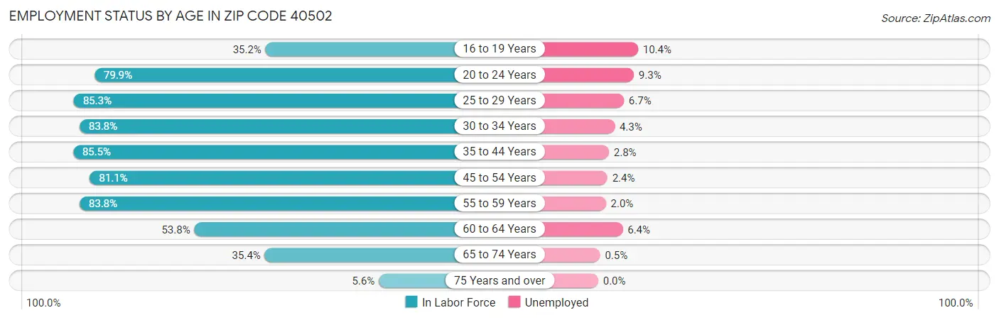 Employment Status by Age in Zip Code 40502
