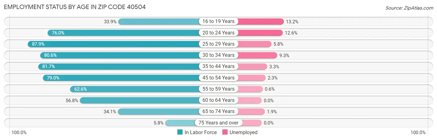 Employment Status by Age in Zip Code 40504
