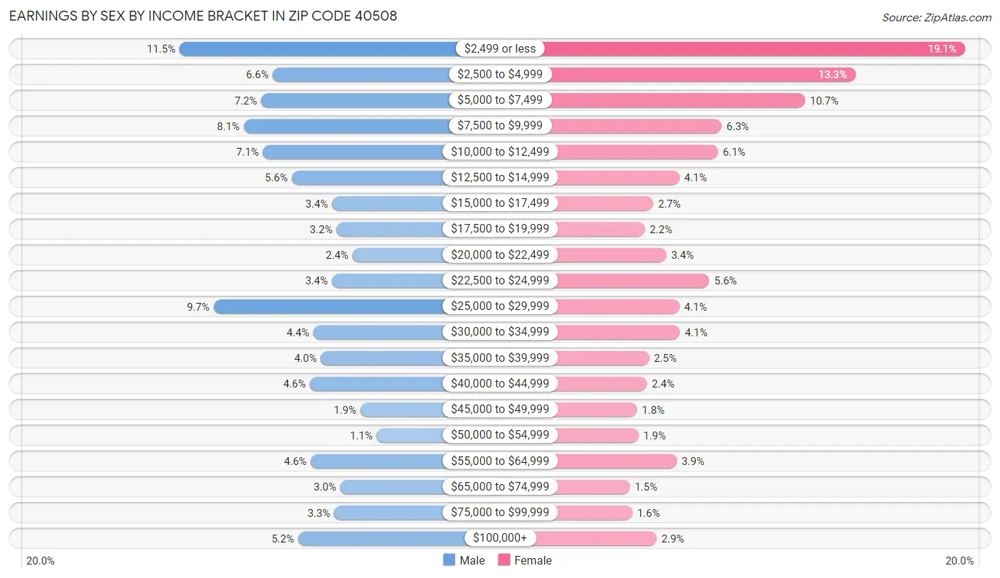 Earnings by Sex by Income Bracket in Zip Code 40508