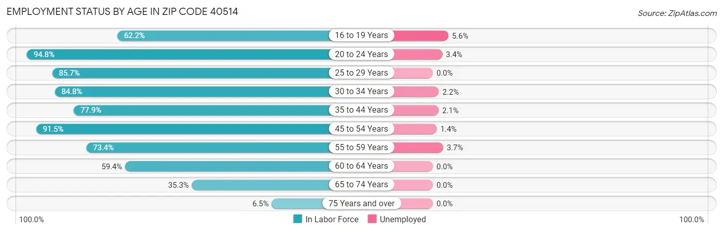 Employment Status by Age in Zip Code 40514