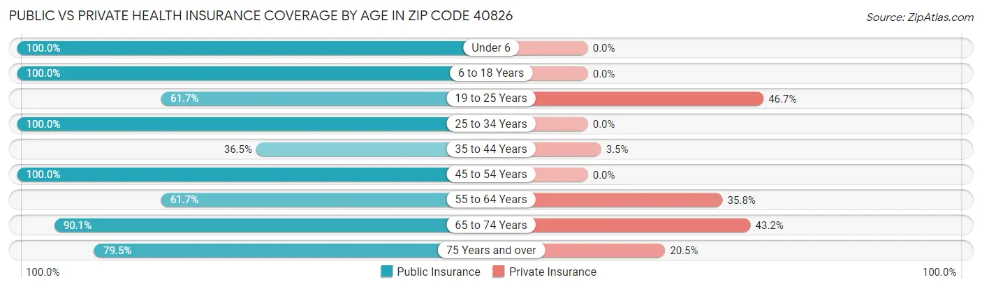Public vs Private Health Insurance Coverage by Age in Zip Code 40826